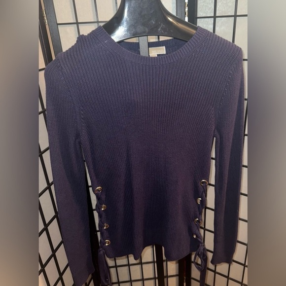 Michael By Michael Kors Purple Tunic Sweater with Side Ties Gold Embellishments - Picture 1 of 6